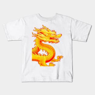 Chinese Golden Dragon on a Lucky Red Background 2: Chinese New Year, Year of the Dragon on a light (Knocked Out) background Kids T-Shirt